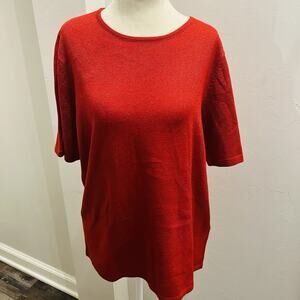 Allison Daley Womens Short Sleeve Sweater Size L Red Metallic Pullover (A0131)